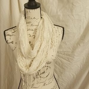 Lace/crocheted ivory infinity scarf